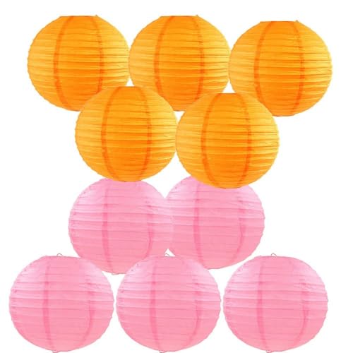 GUOZIF 10 Stück pro Set Rosa und Orange Papierlaterne Ball Lampion Hochzeit Halloween Outdoor Hängende Laterne Dekor von GUOZIF