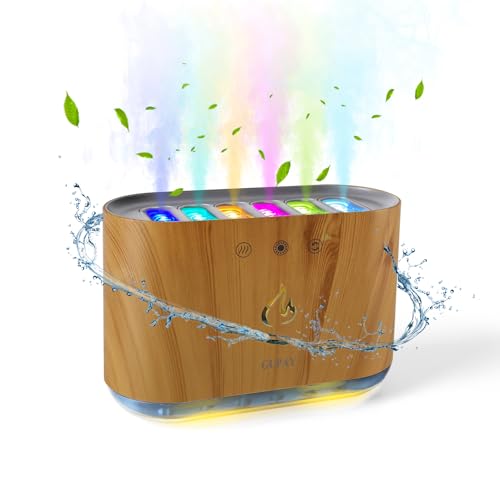 GUPAY Luftbefeuchter für Schlafzimmer, Dynamischer Pick-up Mini Luftbefeuchter mit 6 Düsen 7 Farben LED-Lichtern, bis zu 32H, Ultra Leise Humidifier für Haus, Büro, Auto Abschaltung (Holzmaserung) von GUPAY