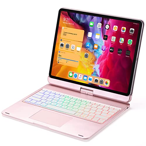 GUPENAA Magnetische Tastaturhülle für iPad Pro 12,9 Zoll 6. Generation 2022/5. Generation 2021/4. Generation 2020/3. Generation 2018, 360 Grad drehbar, 10 Farben Hintergrundbeleuchtung Tastatur mit Touchpad, Roségold von GUPENAA