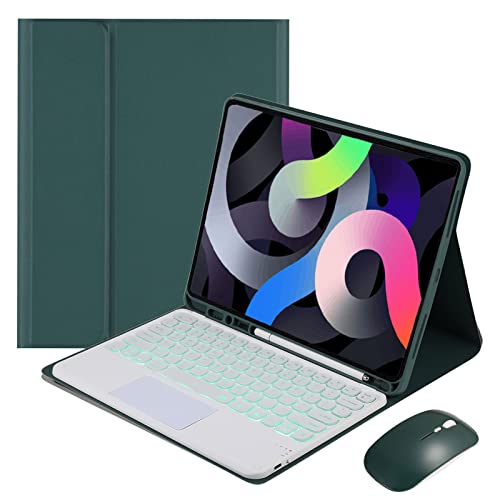 GUPENAA Tastaturhülle für iPad 10,2 Zoll 9./8./7. Generation/Air 3/Pro 10,5 Zoll [7 Farben Hintergrundbeleuchtung] [integrierter Stifthalter] Magnetische abnehmbare kabellose Bluetooth-Tastatur mit Touchpad, Dunkelgrün von GUPENAA