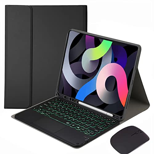 GUPENAA Tastaturhülle für iPad 10,2 Zoll 9./8./7. Generation/Air 3/Pro 10,5 Zoll [7 Farben Hintergrundbeleuchtung] [integrierter Stifthalter] Magnetische abnehmbare kabellose Bluetooth-Tastatur mit Touchpad, schwarz von GUPENAA
