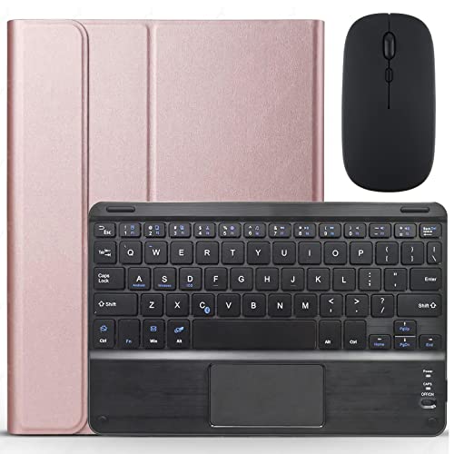 GUPENAA Tastaturhülle für iPad 10,2 Zoll 9./8./7. Generation/Air 3rd Gen/Pro 10,5 Zoll, [integrierter Stifthalter] Magnetische abnehmbare kabellose Bluetooth-Tastatur mit TouchPad, Roségold von GUPENAA