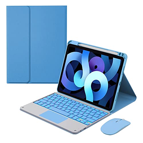 GUPENAA Tastaturhülle für iPad 10. Generation 27,7 cm 2022, [7 Farben Hintergrundbeleuchtung] [Integrierter Stifthalter] Magnetische, abnehmbare kabellose Bluetooth-Tastatur mit TouchPad, Himmelblau von GUPENAA