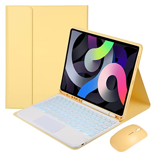 GUPENAA Tastaturhülle für iPad 10. Generation 27,7 cm 2022 [7 Farben Hintergrundbeleuchtung] [Integrierter Stifthalter] Magnetische, abnehmbare kabellose Bluetooth-Tastatur mit TouchPad, Gelb von GUPENAA