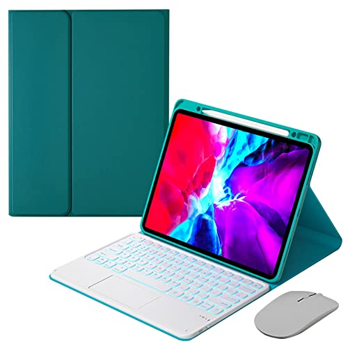 Tastatur-Hülle für iPad Air 5./4. Generation 10,9 Zoll, Pro 11, 4., 3., 2., 1. Generation [7 Farben Hintergrundbeleuchtung] [integrierter Stifthalter] magnetische, abnehmbare kabellose Bluetooth-Tastatur mit TouchPad, dunkelgrün 1 von GUPENAA