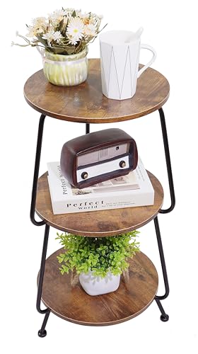 GUPZTY Kleiner Beistelltisch, runder Beistelltisch, 3 Etagen, schmaler Akzenttisch, industrieller Vintage-Nachttisch, Metall und Holz, Couchtisch für kleine Räume, Schlafzimmer, Wohnzimmer, Braun GUPZTY Kleiner Beistelltisch, runder Beistelltisch, 3 Etagen, schmaler Akzenttisch, industrieller Vintage-Nachttisch, Metall und Holz, Couchtisch für kleine Räume, Schlafzimmer, Wohnzimmer, Braun von GUPZTY