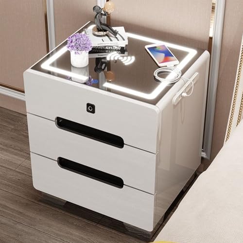 GUQASDV Intelligenter Nachttisch mit Ladestation und seitlichen Stereo-Lautsprechern, intelligenter Nachttisch mit LED, mit Schubladen mit Verriegelung (3 Drawers, 40 cm/15,7 Zoll) von GUQASDV