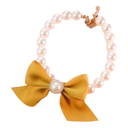 Einstellbare Kunstpearlkätzchenpaplungskragen Mit Bowknot Bell Pet Party Hochzeitsbedarf,Gelb,S 20-26 cm von GUQOFAIE