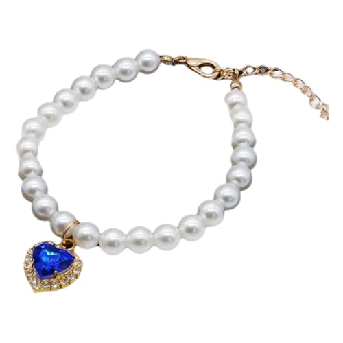 Einstellbare Kunstpearlkätzchenpelz -Halshändlinge Hochzeitsfeier Liefert Zubehör Für Pommerianische Mops Shiba Inu,Blau,S 20-25 cm von GUQOFAIE