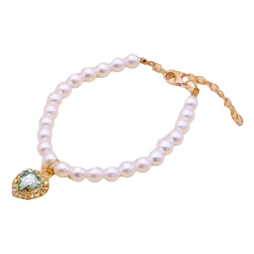 Einstellbare Kunstpearlkätzchenpelz -Halshändlinge Hochzeitsfeier Liefert Zubehör Für Pommerianische Mops Shiba Inu,Grün,S 20-25 cm von GUQOFAIE