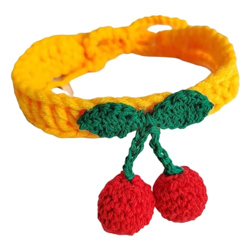 Handgefertigter Gestrickter Kätzchenpapler Mit Kirschdekoration Süße Haustierkette Für Yorkshire Terrier Mops Shiba Inu,Gelb Handgefertigter Gestrickter Kätzchenpapler Mit Kirschdekoration Süße Haustierkette Für Yorkshire Terrier Mops Shiba Inu,Gelb von GUQOFAIE