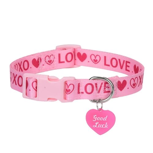 Love Print Nylon Welpenkätzchenkragen Mit Herzanhänger Für Shiba Inu Yorkshire Terrier Mops Pudel,A,L von GUQOFAIE