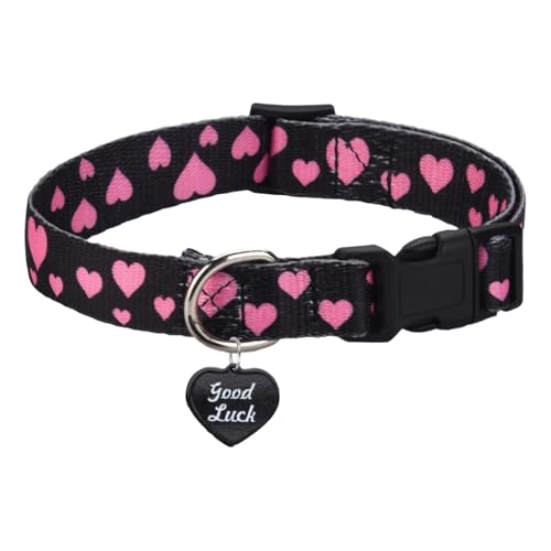 Love Print Nylon Welpenkätzchenkragen Mit Herzanhänger Für Shiba Inu Yorkshire Terrier Mops Pudel,E,M von GUQOFAIE