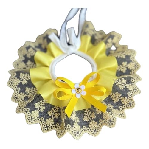 Mode Bowknot Haustierkragen Niedliche Spitzengitter Stickerei Katze Und Hundelätzchen Für Kleine Mittelgroße Hunde,Gelb,L Mode Bowknot Haustierkragen Niedliche Spitzengitter Stickerei Katze Und Hundelätzchen Für Kleine Mittelgroße Hunde,Gelb,L von GUQOFAIE