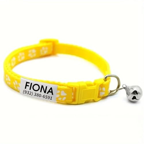 Personalisierte Anti-Lost-Pet-ID-Tag-Kragen Mit Glocken Verstellbarem Nylon Shiba Inu Mops Pudle Chihuahua Kragen,Gelb, 19-32cm von GUQOFAIE