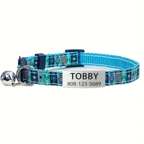 Personalisierte ID -Tag Mit Bell Cat Dog -Kragen Customized Safety Breakaway Verstellbare Nylon Chihuahua Pug Yorkie Kragen,B,19-32 cm von GUQOFAIE