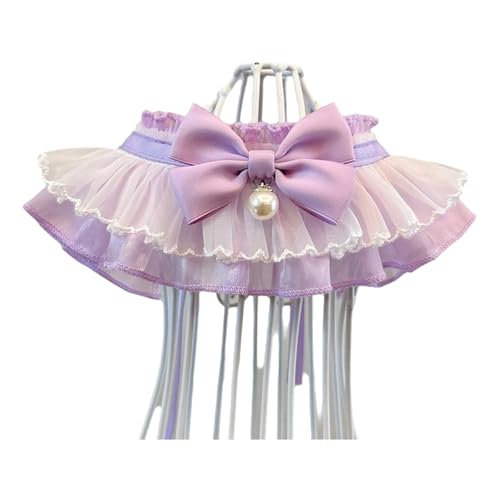 Verstellbarer Katzenhundkragen Schal -Prinzessinstil Süßes Krawatte Für Pommerianische Yorkshire Terrier Shiba Inu Mops,Lila,L 30-35 cm von GUQOFAIE