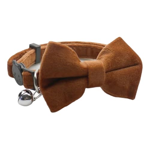 Verstellbares Weiches Samtfarbkätzchen Und Welpenkragen Mit Bowknot -Glocke,Braun,28 cm von GUQOFAIE