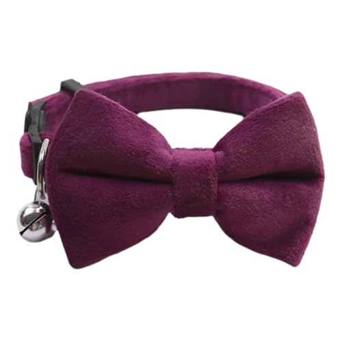 Verstellbares Weiches Samtfarbkätzchen Und Welpenkragen Mit Bowknot -Glocke,Lila,28 cm von GUQOFAIE