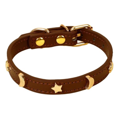 Weiche PU -Leder Niedliche Katzenkragen Mit Sternen Mondzubehör Für Shiba Inu Pug Chihuahua Yorkie,Braun,S von GUQOFAIE