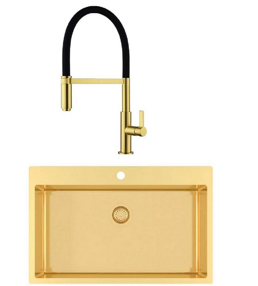 GURARI Edelstahlspüle TERRA 100 M+Tap 7003 G, Edelstahlspüle mit Küchenarmatur Gold Design, (2 St) von GURARI