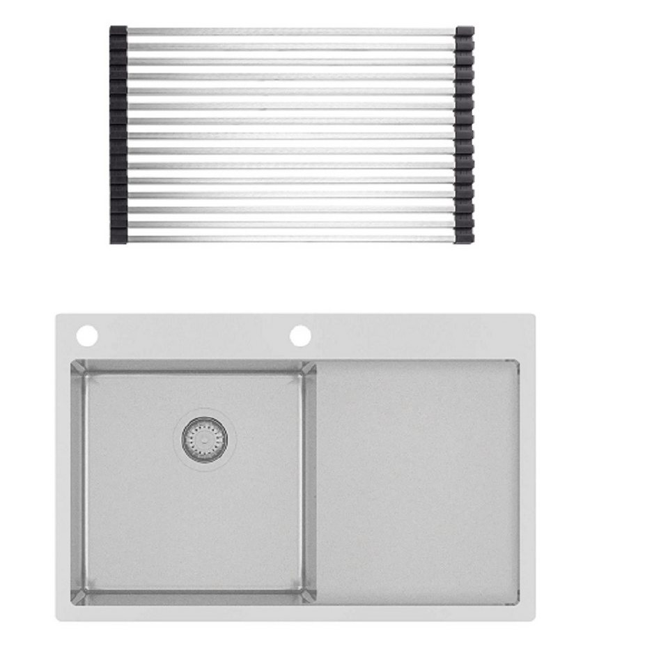 GURARI Edelstahlspüle TERRA 101N/L Spüle 780 x 500 mm mit RM-2845 Aufrollbare Abtropfmatte, (2 St) von GURARI