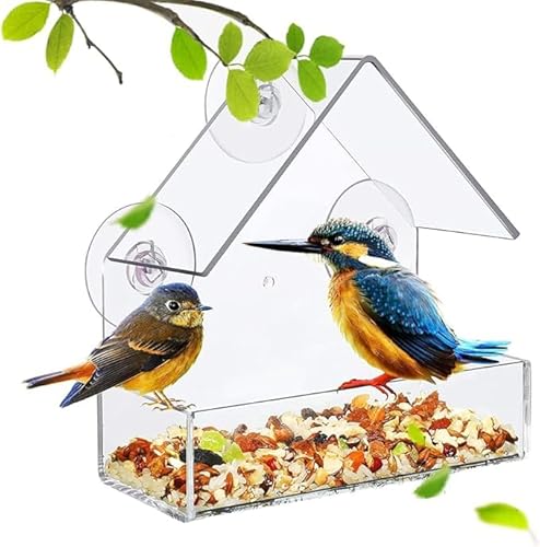 Fenster Vogelfutterhaus Abnehmbare Saugnapf Schiebe klar See-Through Feeder Tabelle Samen Nüsse Haus Mount Garten (Dreiecke) von GURECOD