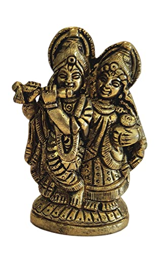 GURU JEE™ Brass Idol Radha Krishna Kleine Statuen Murti Home Decor religiöse Geschenke Puja Tempel Showpiece von GURU JEE