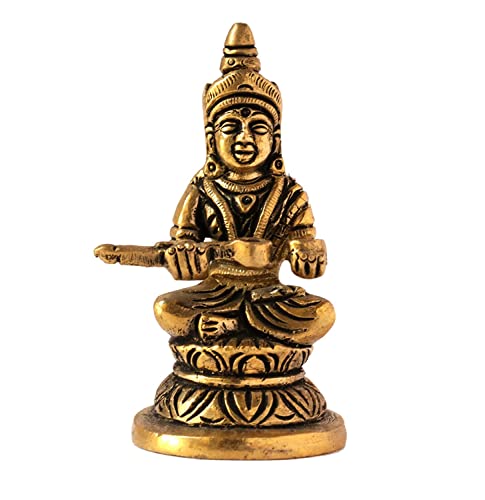 GURU JEE™ Messing-Statue Göttin Annapurna Devi Idol klein Annapurna Göttin des Essens Sammlerstück Skulptur religiöse Geschenke Schaustück für Zuhause Mandir-Tempel von GURU JEE
