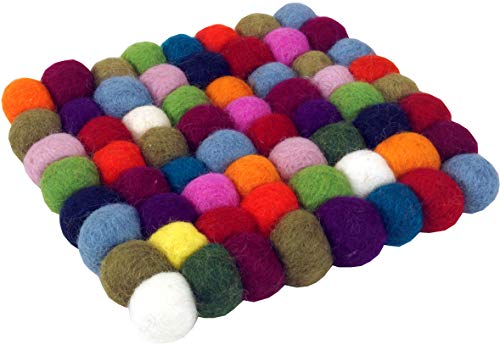 GURU SHOP Filzuntersetzer, Untersetzer aus Filzkugeln, Filzdekoration Quadratisch 15x15 cm - Bunt, Mehrfarbig, Untersetzer, Tabletts von GURU SHOP