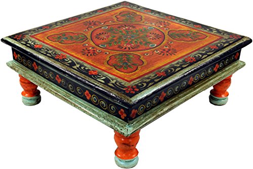 GURU SHOP Bemalter Kleiner Tisch, Minitisch, Blumenbank - Ornament Orange, 16x38x38 cm, Kaffeetische & Bodentische von GURU SHOP