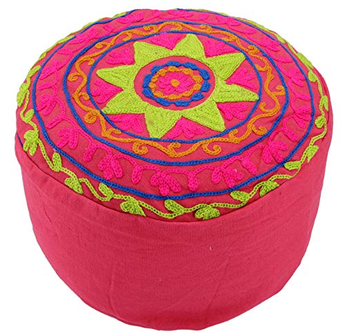 GURU SHOP Besticktes Meditationskissen mit Dinkelfüllung, Yoga Kissen, Yogakissen, Sitzkissen, Bodenkissen, Dekokissen - Pink, Rosa, 15x29x29 cm, Meditationskissen & Sitzkissen von GURU SHOP