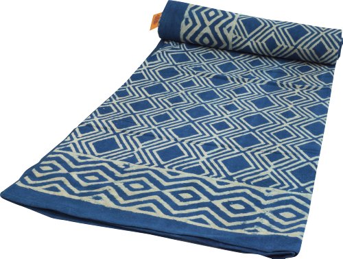 GURU SHOP Blockdruck Tagesdecke, Bett & Sofaüberwurf, Handgearbeiteter Wandbehang, Wandtuch - Design 1, Blau, Baumwolle, Größe: Double 225x275 cm, Tagesdecken mit Blockdruck von GURU SHOP