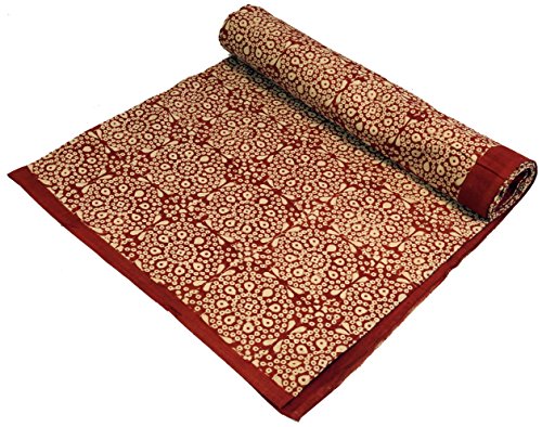 GURU SHOP Blockdruck Tagesdecke, Bett & Sofaüberwurf, Handgearbeiteter Wandbehang, Wandtuch - Design 32, Rot, Baumwolle, Größe: Double 225x275 cm, Tagesdecken mit Blockdruck von GURU SHOP