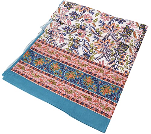 GURU SHOP Blockdruck Tagesdecke, Bett & Sofaüberwurf, Handgearbeiteter Wandbehang, Wandtuch - Design 40, Blau, Baumwolle, Größe: Double 225x275 cm, Tagesdecken mit Blockdruck von GURU SHOP