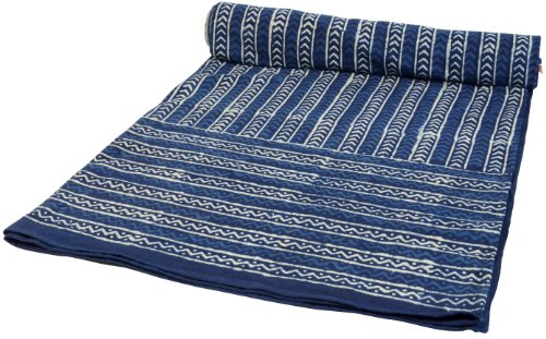 GURU SHOP Blockdruck Tagesdecke, Bett & Sofaüberwurf, Handgearbeiteter Wandbehang, Wandtuch - Design 5, Blau, Baumwolle, Größe: Single 150x200 cm, Tagesdecken mit Blockdruck von GURU SHOP