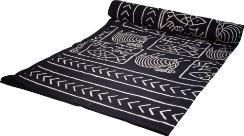 GURU SHOP Blockdruck Tagesdecke, Bett & Sofaüberwurf, Handgearbeiteter Wandbehang, Wandtuch - Design 7, Schwarz, Baumwolle, Größe: Single 150x200 cm, Tagesdecken mit Blockdruck von GURU SHOP