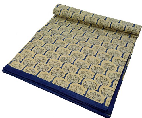 GURU SHOP Blockdruck Tagesdecke, Bett & Sofaüberwurf, Handgearbeiteter Wandbehang, Wandtuch - Design 9, Blau, Baumwolle, Größe: Single 150x200 cm, Tagesdecken mit Blockdruck von GURU SHOP