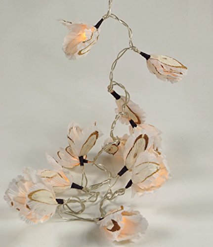 GURU SHOP Blüten LED Lichterkette Chiang Mai 20 Stk. - Naturweiß 2, Papier, 6x6x350 cm, Lichterketten von GURU SHOP