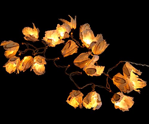 GURU SHOP Blüten LED Lichterkette Chiang Mai 20 Stk. - Naturweiß 2, Papier, 6x6x350 cm, Lichterketten von GURU SHOP