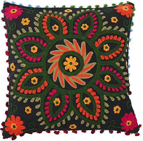 GURU SHOP Boho Kissenhülle, Farbenfrohes Besticktes Folklore Kissen im Mexikanischem Style - Schwarz/orange, Baumwolle, 40x40x0,5 cm, Zierkissen, Dekokissen, Sofakissen von GURU SHOP