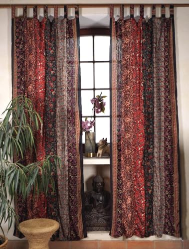 GURU SHOP Boho Patchwork Vorhänge, 1 Paar Bohemia Gardine aus Sareestoff, Unikat 250 cm - Dunkelrot, Synthetisch von GURU SHOP
