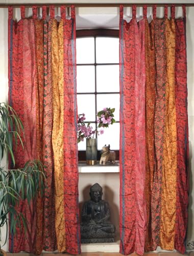 GURU SHOP Boho Patchwork Vorhänge, 1 Paar Bohemia Gardine aus Sareestoff, Unikat 250 cm - Orange, Synthetisch von GURU SHOP