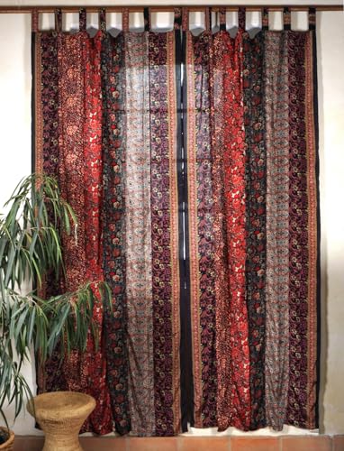 GURU SHOP Boho Patchwork Vorhänge, 1 Paar Bohemia Gardine aus Sareestoff, Unikat 300 cm - Dunkelrot, Synthetisch von GURU SHOP