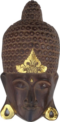 GURU SHOP Buddha Maske mit Goldverzierung, Wandschmuck, Ethno Wanddekoration aus Balsaholz, Größe: 40 cm, Buddhas von GURU SHOP