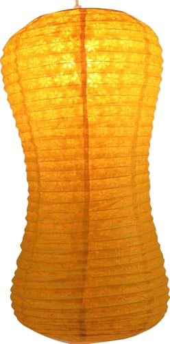 GURU SHOP Coronada Wave Reispapier Lokta Hängelampe - Gelb, 52x29x29 cm von GURU SHOP
