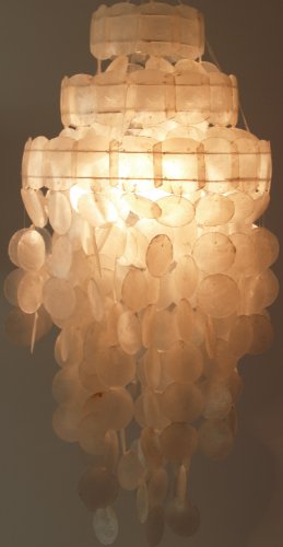 GURU SHOP Deckenlampe/Deckenleuchte, Muschelleuchte aus Hunderten Capiz, Perlmutt Plättchen - Modell Sakawa 60 cm, Weiß, Muschelscheiben, Farbe: Weiß, Hängeleuchten aus Natürlichen Materialien von GURU SHOP