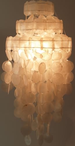 GURU SHOP Deckenlampe/Deckenleuchte, Muschelleuchte aus Hunderten Capiz, Perlmutt Plättchen - Modell Sakawa 60 cm Weiß von GURU SHOP
