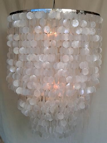 GURU SHOP Deckenlampe/Deckenleuchte, Muschelleuchte aus Hunderten Capiz, Perlmutt Plättchen - Modell Salome Chrome, 100x80x80 cm von GURU SHOP