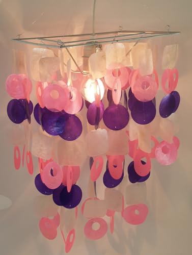 GURU SHOP Deckenlampe/Deckenleuchte, Muschelleuchte aus Hunderten Capiz, Perlmutt Plättchen - Modell Seventy Weiß-rosa-lila, 45x30x20 cm von GURU SHOP